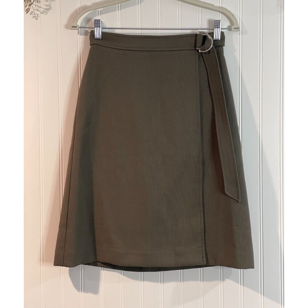 Ann Taylor Petite Olive Green A-Line Skirt With D-Ring Belt - Picture 1 of 14